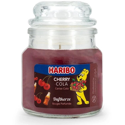 Haribo piccola candela profumata in vetro Cherry Cola caramelle gommose alla ciliegia 85 g