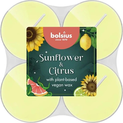 Bolsius floral Fusion Slnečnica Citrusová vôňa čajové sviečky maxi 8 ks - Slnečnica Citrusová vôňa