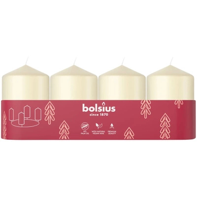 Bolsius brick trunk candle set of 4 pcs pillar unscented advent candle 6 cm 60/40 mm - Cream