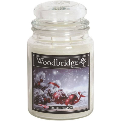 Grande bougie parfumée de Noël dans un pot en verre avec deux mèches Tis The Season Woodbridge Candle 565 g