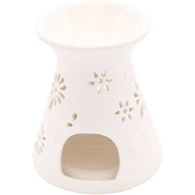Riet ceramic wax burner with openwork - White