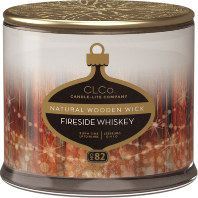 Christmas scented candle with wooden wick - Fireside Whiskey Candle-lite