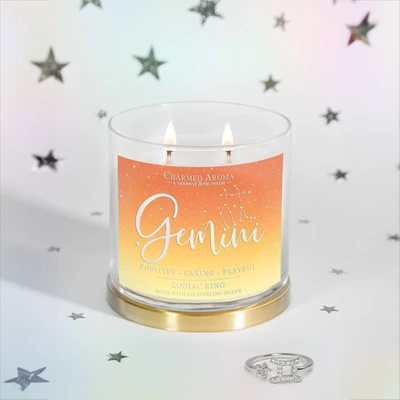 Sójová vonná sviečka Charmed Aroma so strieborným prsteňom 12 oz 340 g - Znamenie zverokruhu Blíženci