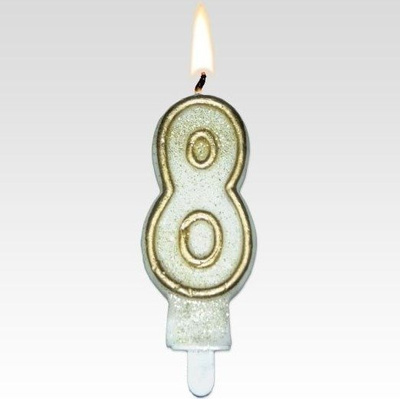 Birthday candle number 8 white and gold Tamipol