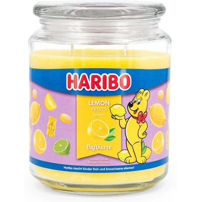 Veľká vonná sviečka v skle citrónové cukríky Haribo Lemon Fruits 510 g