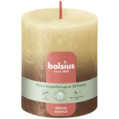 Bolsius Rustic Fading Metallic trunk solid candle rustic metallized ombre unscented 8 cm 80/68 mm - Oat Beige Copper