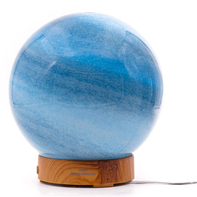 Duży szklany niebieski dyfuzor zapachowy ultradźwiękowy do aromaterapii kolorowe oświetlenie LED kula 23,5 cm Aroma Dream Bonaire