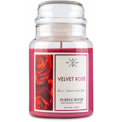 Grande bougie parfumée de soja dans en verre floral Velvet Rose Purple River 623 g