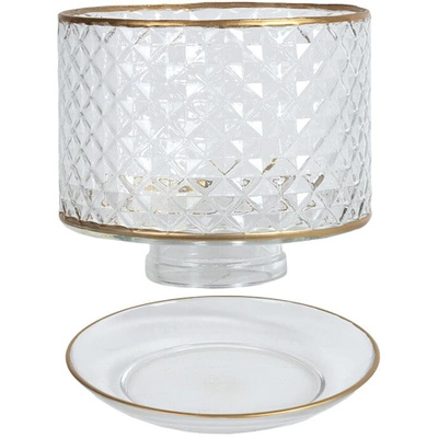 Kaars lampenkap en Kaars onderzetter van glas glamour Accessoireset Clear and Gold Woodbridge