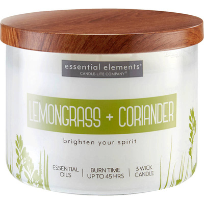 Grande bougie d'aromathérapie parfumée au soja en verre avec trois mèches Lemongrass Coriandre Candle-lite 418 g