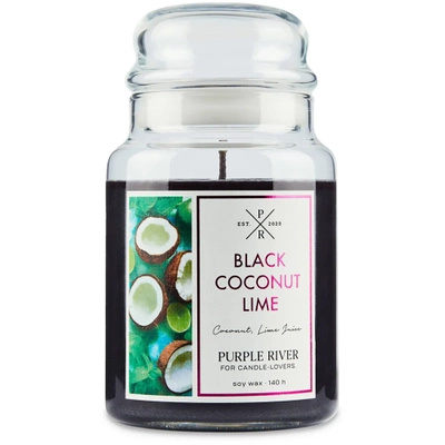 Grande bougie parfumée de soja dans en verre noix de coco citron vert Black Coconut Lime Purple River 623 g