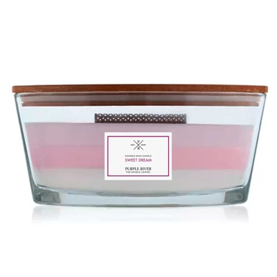 Candela profumata grande in vetro ovale con stoppino in legno Sweet Dream Purple River 453 g