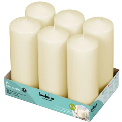 Bolsius set of 6 unscented trunk candles 20 cm 200/68 mm - Cream