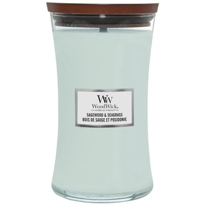 WoodWick large scented candle with wooden wick 21.5 oz 610 g - Sagewood & Seagrass