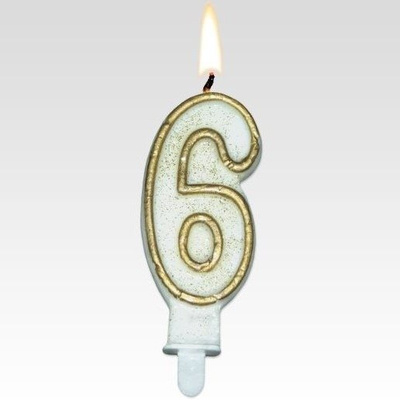 Birthday candle number 6 white and gold Tamipol