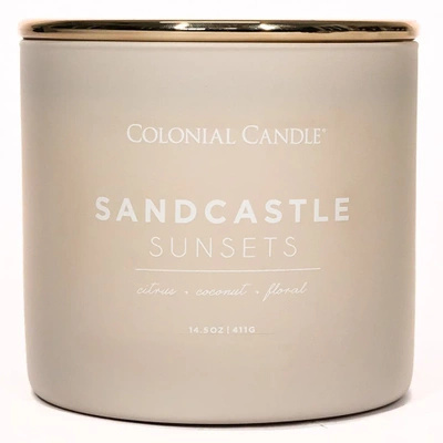 Vela perfumada grande de soja en vidrio Sandcastle Sunsets Colonial Candle 411 g