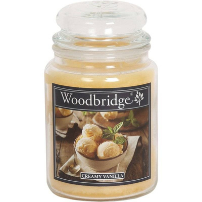 Candela profumata grande in barattolo di vetro con due stoppini Creamy Vanilla Woodbridge Candle 565 g