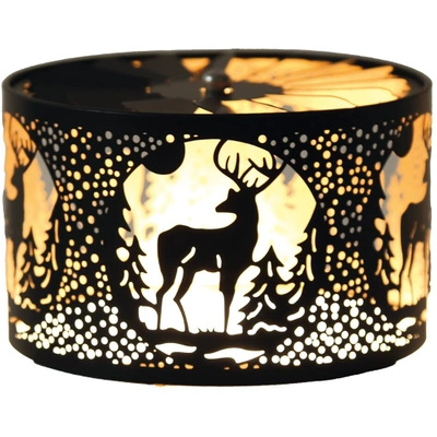 Rotating burning metal candle cap deer in a winter forest Stag Black and Gold Woodbridge