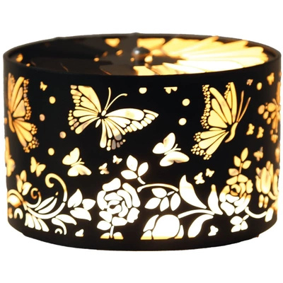 Draaibaar kaars deksel metaal Butterfly Black and Gold Woodbridge