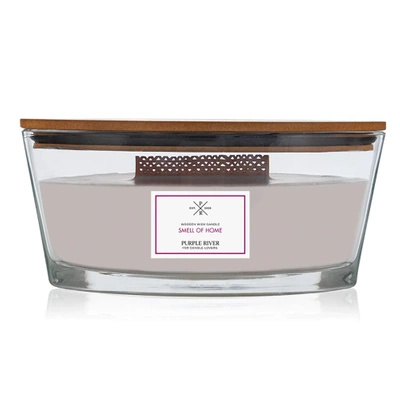 Grande bougie parfumée en verre avec une mèche en bois coton jasmin Smell of Home 453 g Purple River