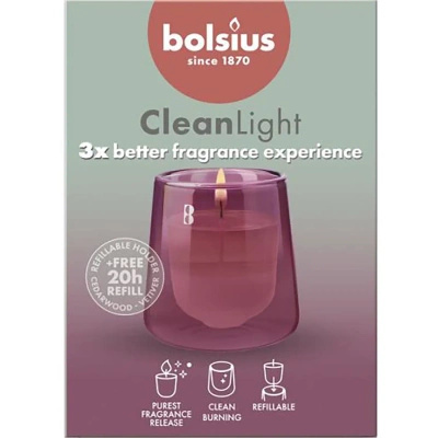 Bolsius violet candle holder and scented candle refill starter kit CleanLight - Cedarwood Vetiver