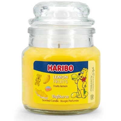 Haribo piccola candela profumata in vetro Lemon Fruits caramelle al limone 85 g