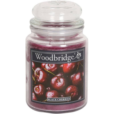 Třešňová vonná svíčka ve skleněném velkém Woodbridge - Black Cherries