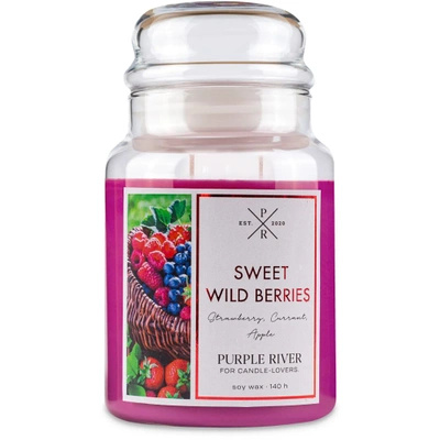 Candela di soia profumata in vetro grande bacche dolci Sweet Wild Berries Purple River 623 g