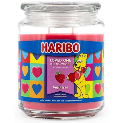 Haribo didelė kvapioji žvakė stiklinėje Loved One avietinės želės 510 g