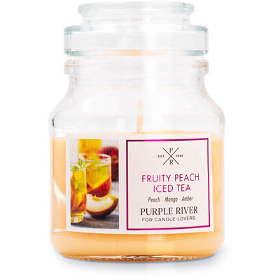 Candela di soia profumata Fruity Peach Iced Tea Purple River 113 g