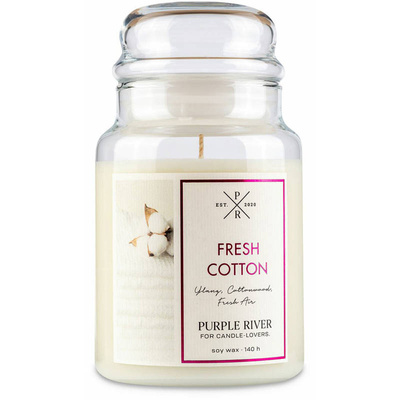 Grande bougie de soja parfumée en verre coton frais Fresh Cotton Purple River 623 g