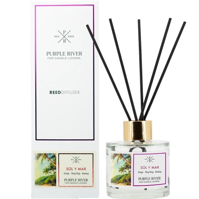 Bâtonnets parfumés dans une bouteille en verre emballés dans une boîte Sol y Mar Purple River 100 ml
