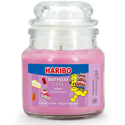 Haribo malá vonná svíčka ve skle Birthday Cake narozeninový dort 85 g