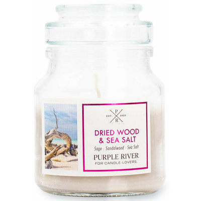 Sojowa świeca zapachowa w szkle drzewo sandałowe sól morska Dried Wood Sea Salt Purple River 113 g