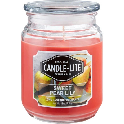 Candela profumata grande in vetro Sweet Pear Lily Candle-lite 510 g