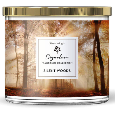 Grande bougie parfumée en verre à trois mèches Silent Woods Woodbridge Candle 410 g