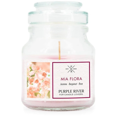 Bougie parfumée en verre fleuri au soja Mia Flora Purple River  113 g