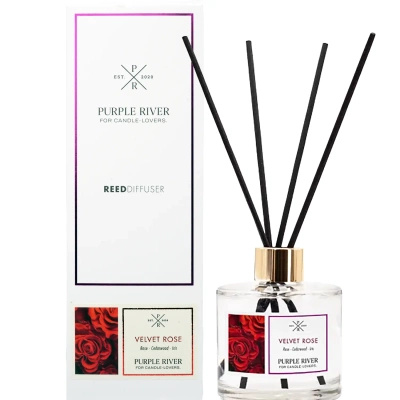 Purple River geurstokjes Velvet Rose in een glazen flacon van 100 ml