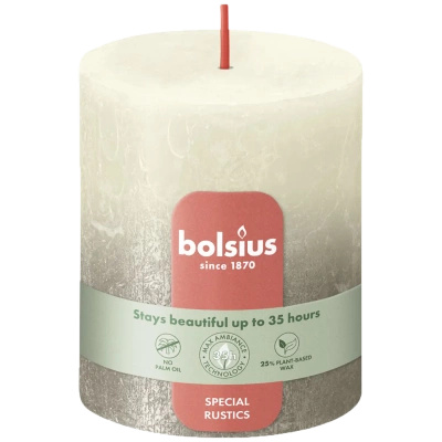 Bolsius Rustic Fading Metallic pillar solid unscented candle metallic 8 cm 80/68 mm - Soft Pearl Champangne