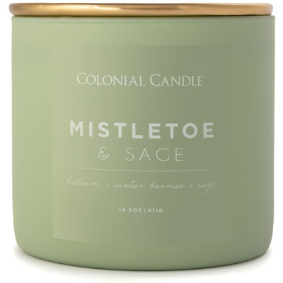 Colonial Candle Pop Of Color kvapioji sojų pupelių žvakė stiklinėje 3 dagčiai 14,5 uncijos 411 g - Mistletoe & Sage