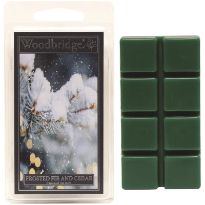 "Frosted Fir & Cedar" miško eglės ir kedro Kalėdų kvapo vaškas židiniui Woodbridge Candle 68 g