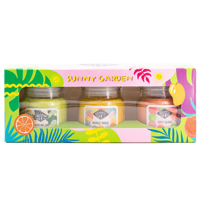 Candela profumata alla soia in set regalo di vetro in una scatola Candle Brothers Sunny Garden - Lime Mango Guava 3 x 85 g