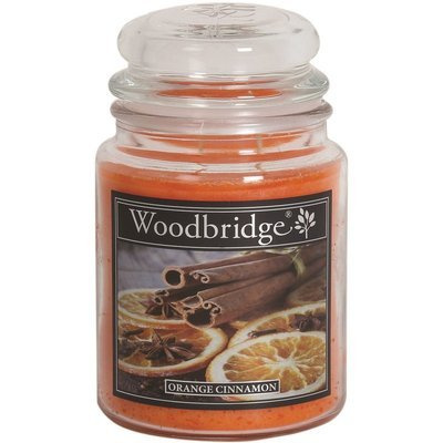 Candela grande profumata di Natale in barattolo di vetro con due stoppini Arancia Cannella Woodbridge Candle 565 g