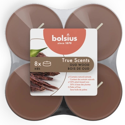 Bolsius True Scents scaldaprofumi maxi in policarbonato 6 cm marrone 8 pz - Legno di Oud Agarwood