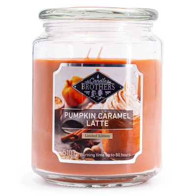 Candela profumata in vetro grande Pumpkin Caramel Latte 510 g Candle Brothers Latte alla zucca