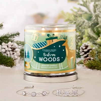 Kerst Kaars met sieraad armband Balsam Woods Charmed Aroma 350 g