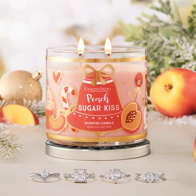 Bougie bijou pêche Charmed Aroma 340 g bague - Peach Sugar Kiss