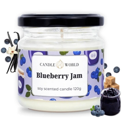 Candle World soja geurkaars pot Blueberry Jam 120 g Bosbessen