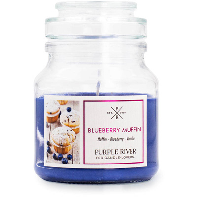 Bougie parfumée de soja en verre biscuits aux myrtilles Blueberry Muffin Purple River 113 g