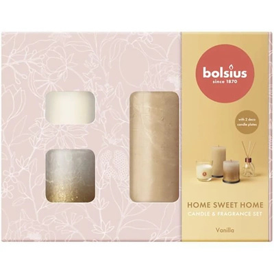 Bolsius Medium Gift Set Home Sweet Home - candles Rustic, scented sticks, scented candle - Vanilla